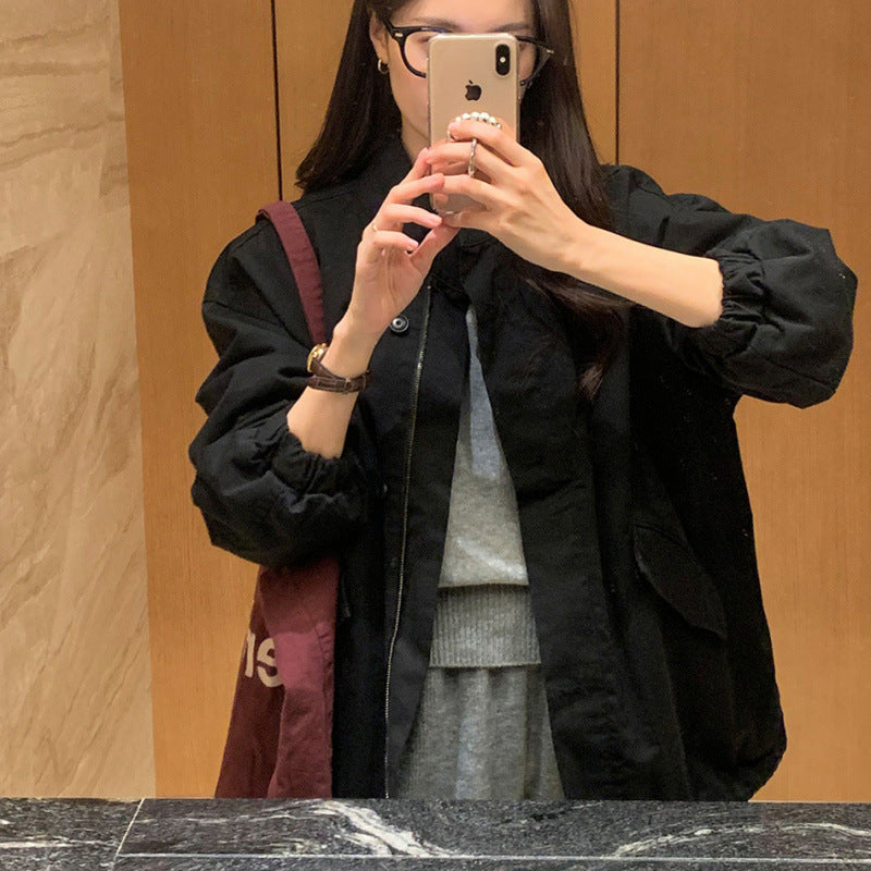 Women's half-neck zipper loose windbreaker coat