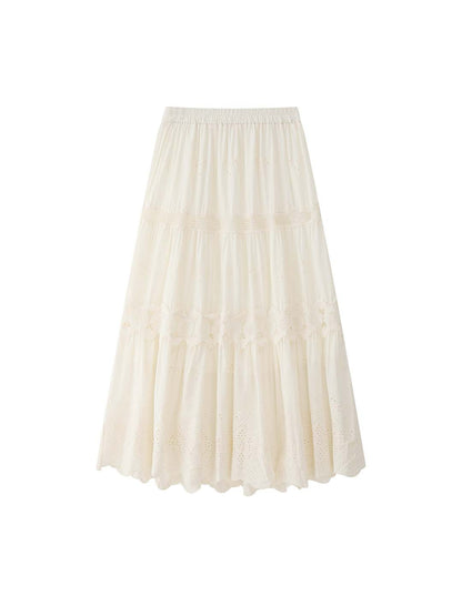 Woman Bohemian Lace Cut Out Wrap Long Skirt