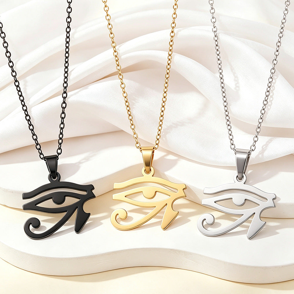 Women's stainless steel minimalist shiny Horus Eye pendant necklace