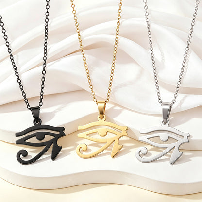 Women's stainless steel minimalist shiny Horus Eye pendant necklace