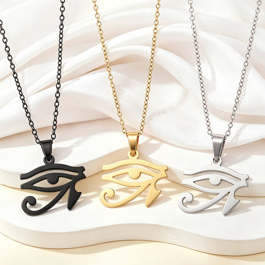 Women's stainless steel minimalist shiny Horus Eye pendant necklace