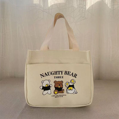Cute Canvas Lunch Bag with Bear Design