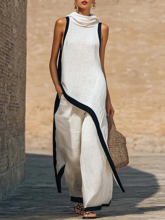 Elegant Hooded Sleeveless Dress Set
