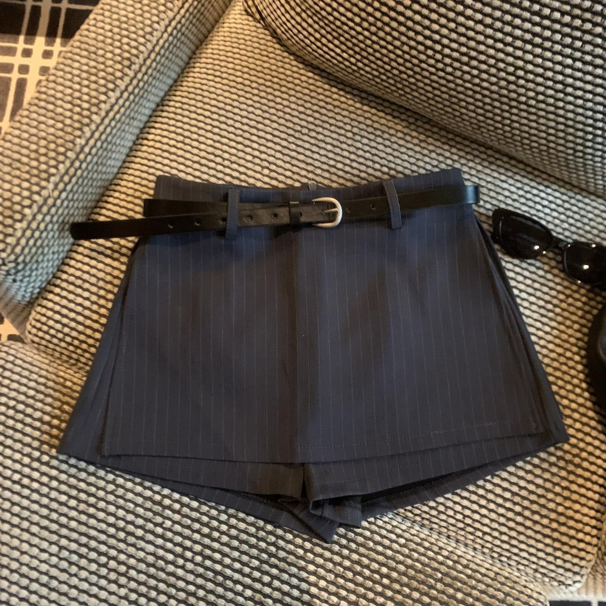 Retro High Waist Pleated Skirt with Belt