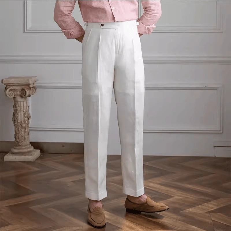Linen straight-leg pants
