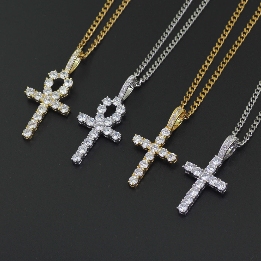 Men's zirconium cross pendant necklace