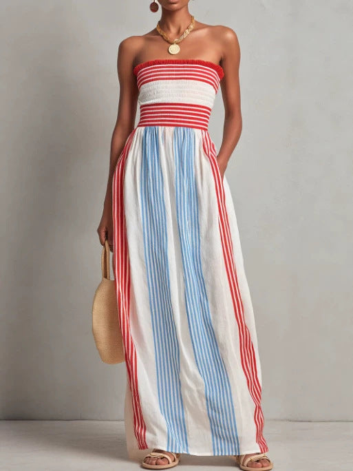 2026 New Striped Print Wrap Dress Long Skirt for Women