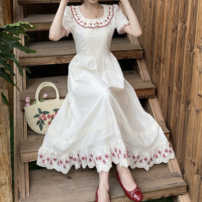 Embroidered Apricot Rose Long Dress