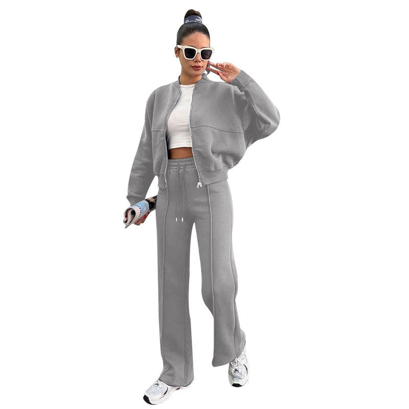 Womens Fleece Lined Zipper Cardigan and Pants Set