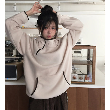 Women's Fleece Hooded Zip Up Jacket Double Pocket Casual Winter Coat