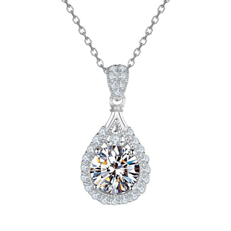 Platinum-coated teardrop-shaped morganite pendant necklace