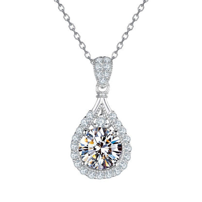 Platinum-coated teardrop-shaped morganite pendant necklace