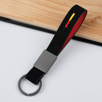 Embroidered Suede Keychain with Carabiner Clip