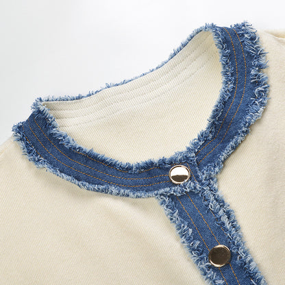 Patchwork denim fringed coat
