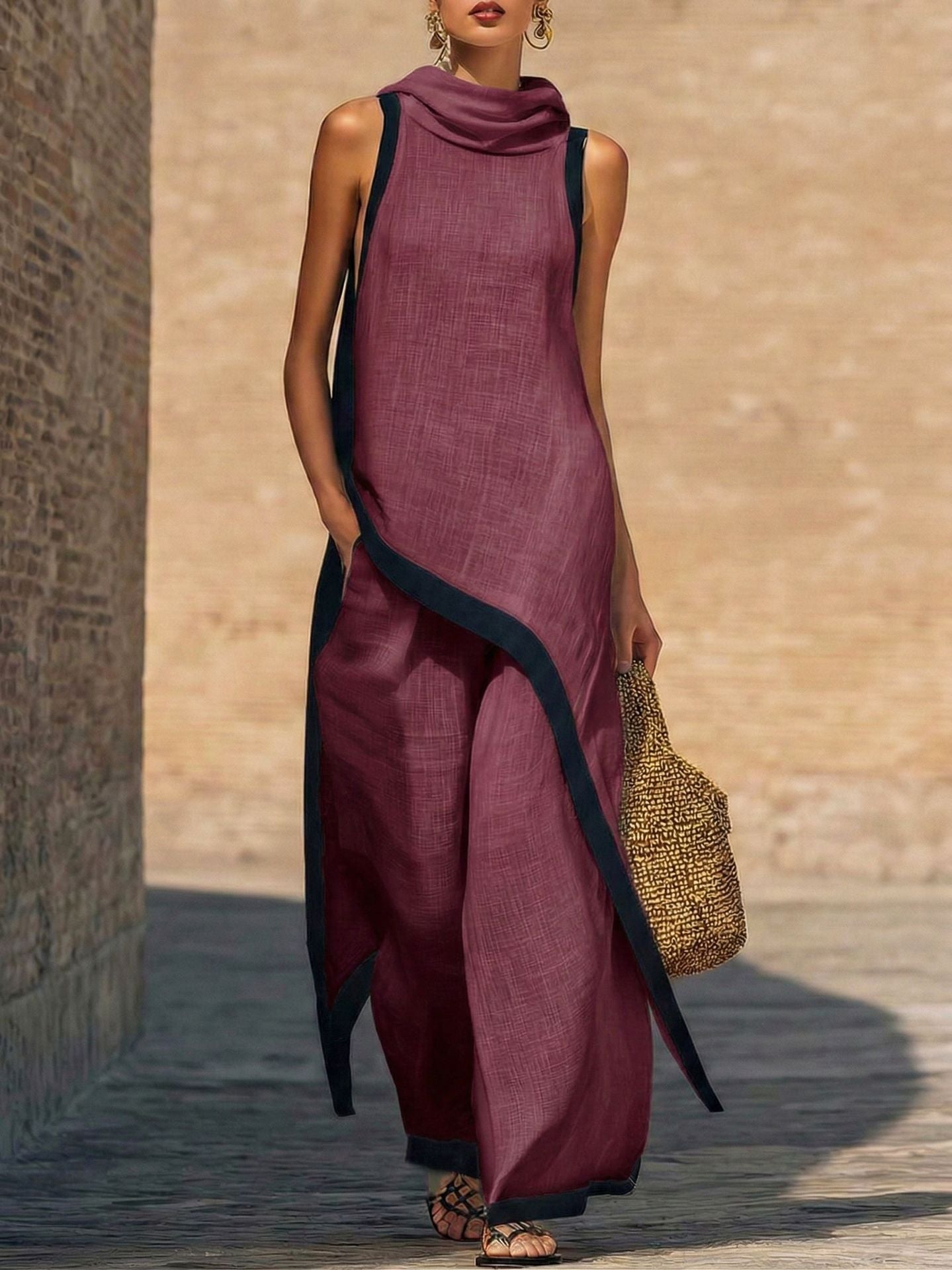 Elegant Hooded Sleeveless Dress Set