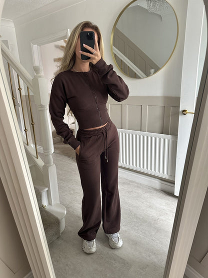 Zipper Cardigan and Straight Pants Casual Suit