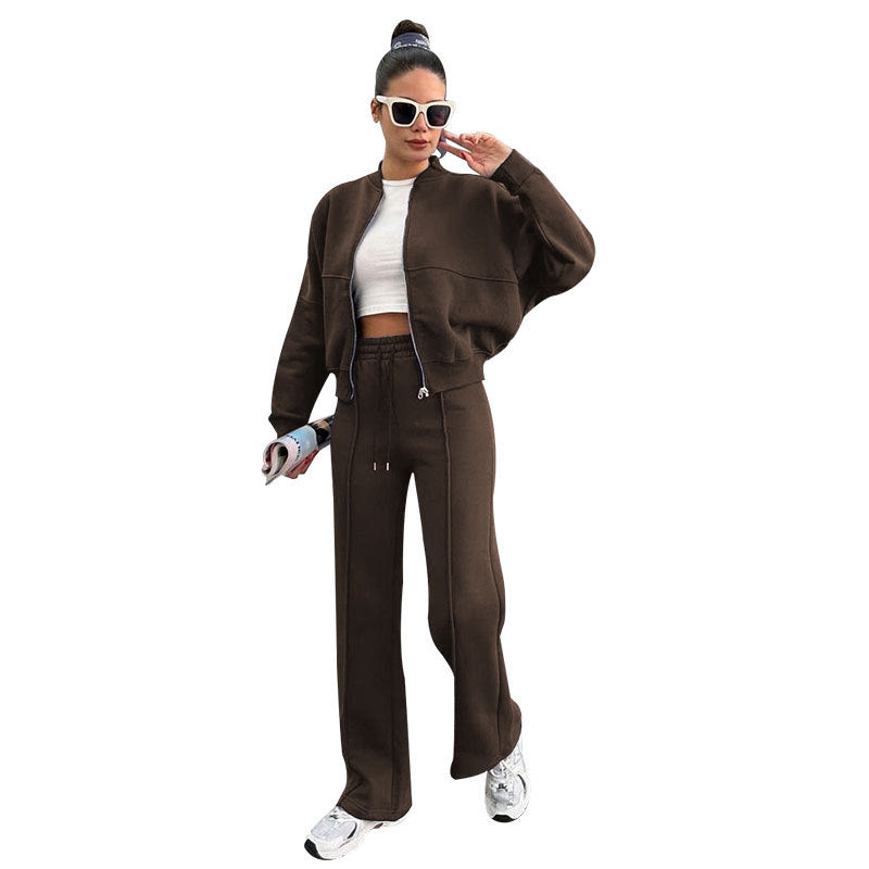 Womens Fleece Lined Zipper Cardigan and Pants Set