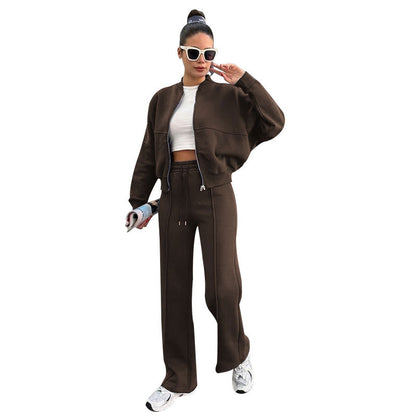 Womens Fleece Lined Zipper Cardigan and Pants Set