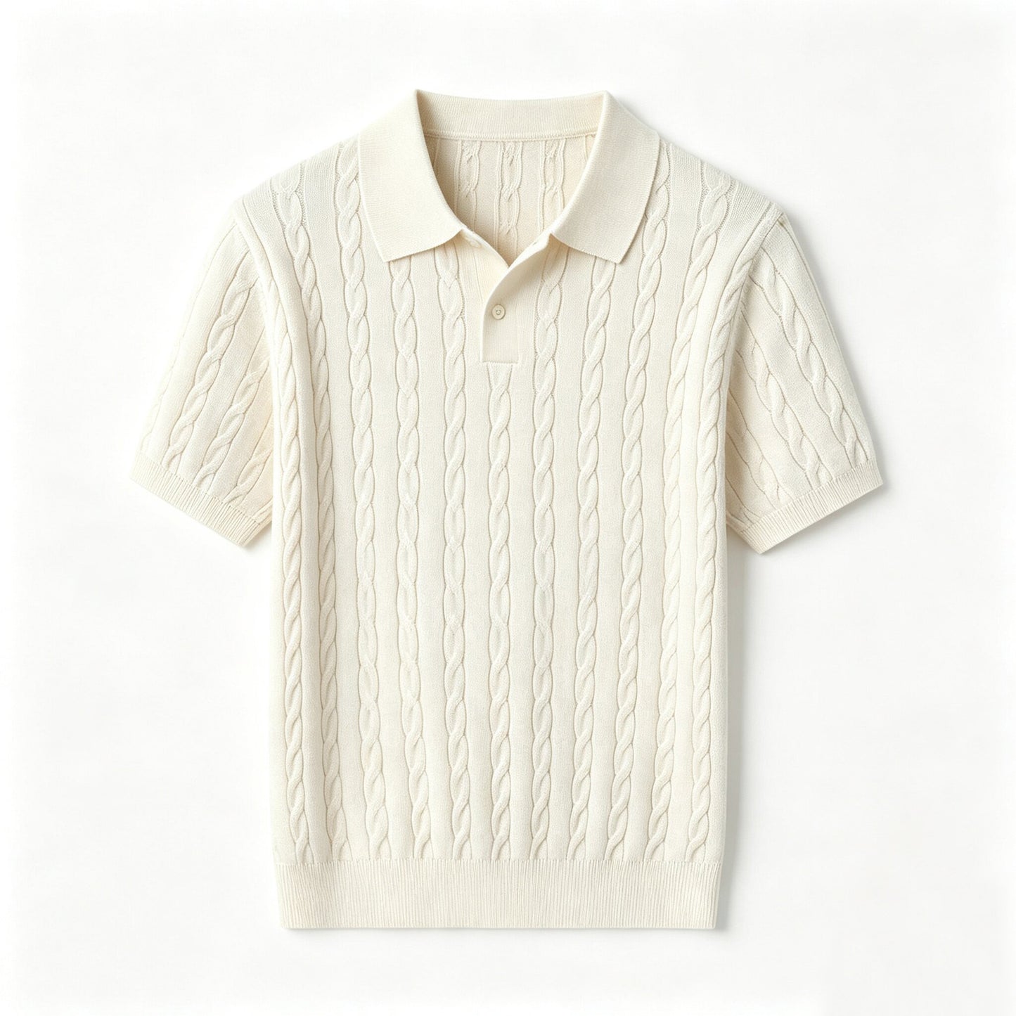 Mens Cable Knit Polo Shirt