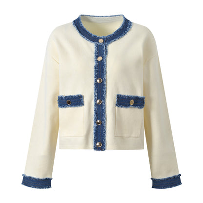 Patchwork denim fringed coat