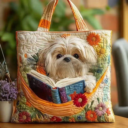 Handmade Embroidered Quilted Tote Bag with Jungle Animal and Book Patterns