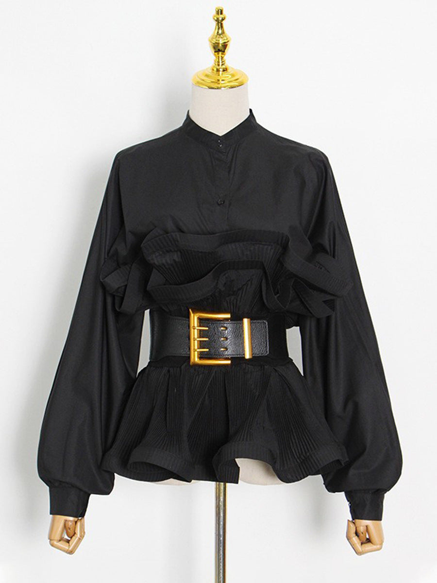 Fashion Womens Stand Collar Long Sleeve Shirt