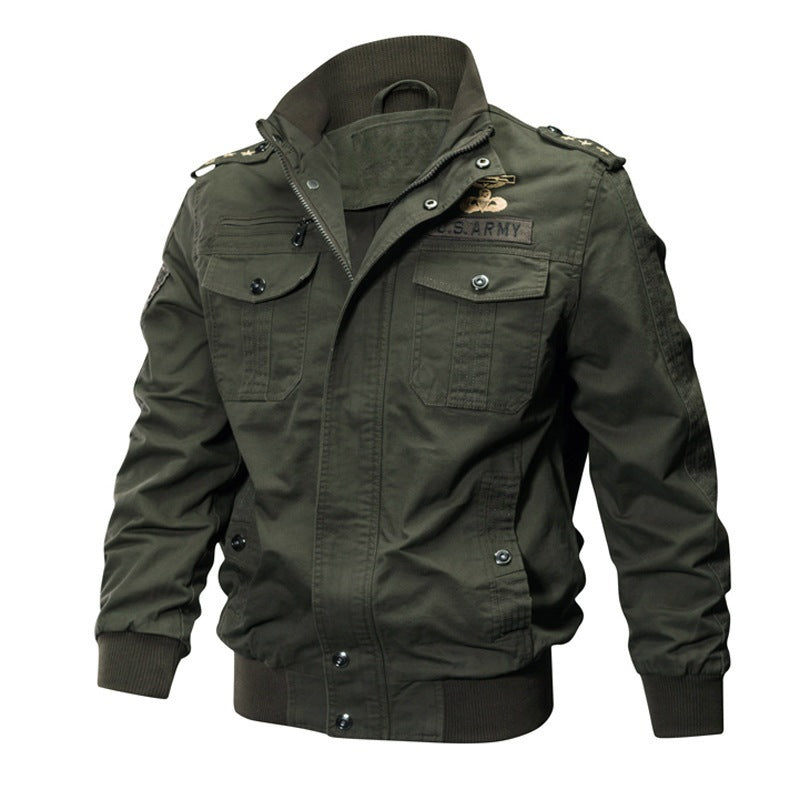 Autumn and Spring New Air Force One Pilot Jacket Men's Thin Washed Embroidered Workwear Denim Jacket Men