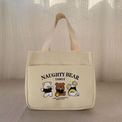 Cute Canvas Lunch Bag with Bear Design