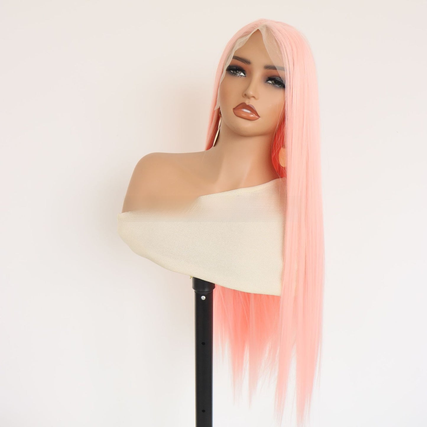 Light Pink Lace Front Synthetic Long Straight Wig