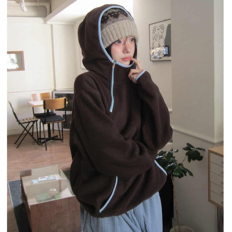 Women's Fleece Hooded Zip Up Jacket Double Pocket Casual Winter Coat
