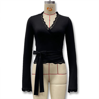 Lace Detail Flared Sleeve Womens Top