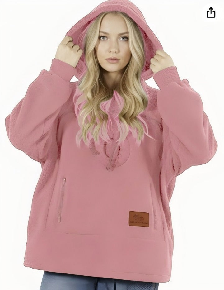 Fleece Lined Hooded Sweatshirt Unisex Loose Fit