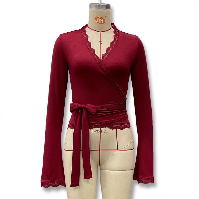 Lace Detail Flared Sleeve Womens Top