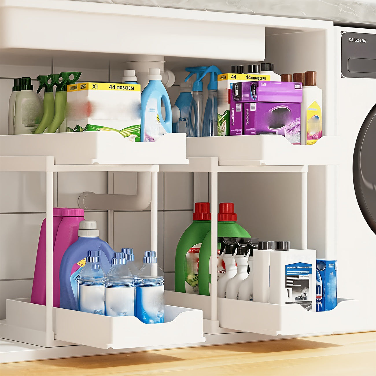 Double-Layer Pull-Out Kitchen Sink Storage Rack