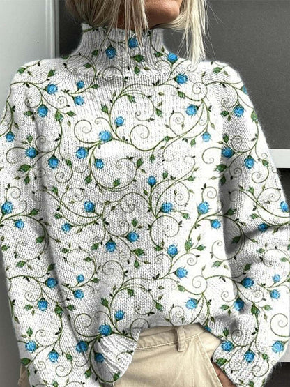 Women's Turtleneck Knitted Sweater Long Sleeve Pullover 3D Digital Print