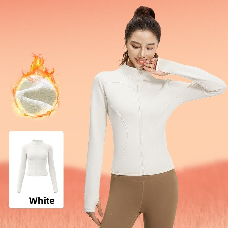 Women's fitted stretch yoga top with a stand-up collar