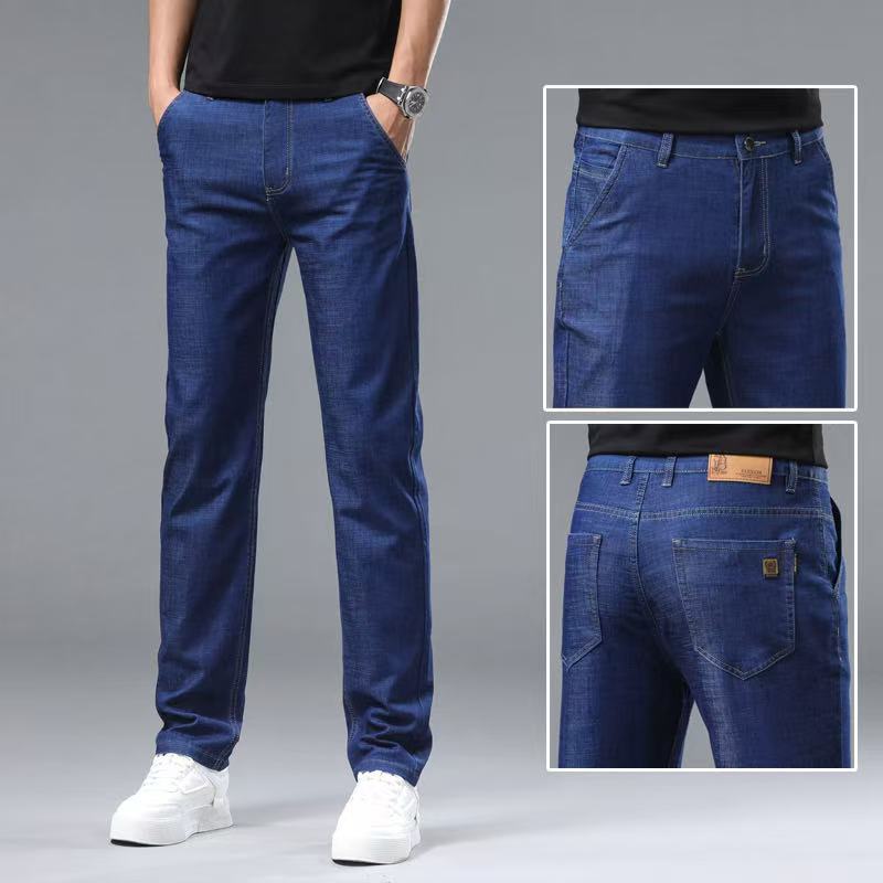 Mid-Waist Stretch Denim Trousers