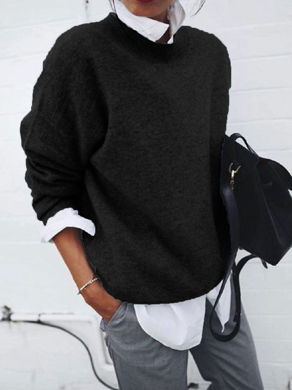Womens Knitted Pullover Sweatshirt