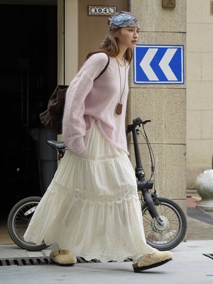 Woman Bohemian Lace Cut Out Wrap Long Skirt