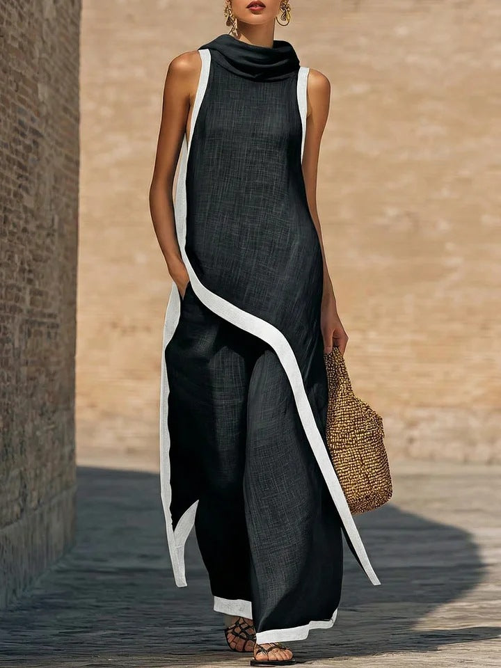 Elegant Hooded Sleeveless Dress Set
